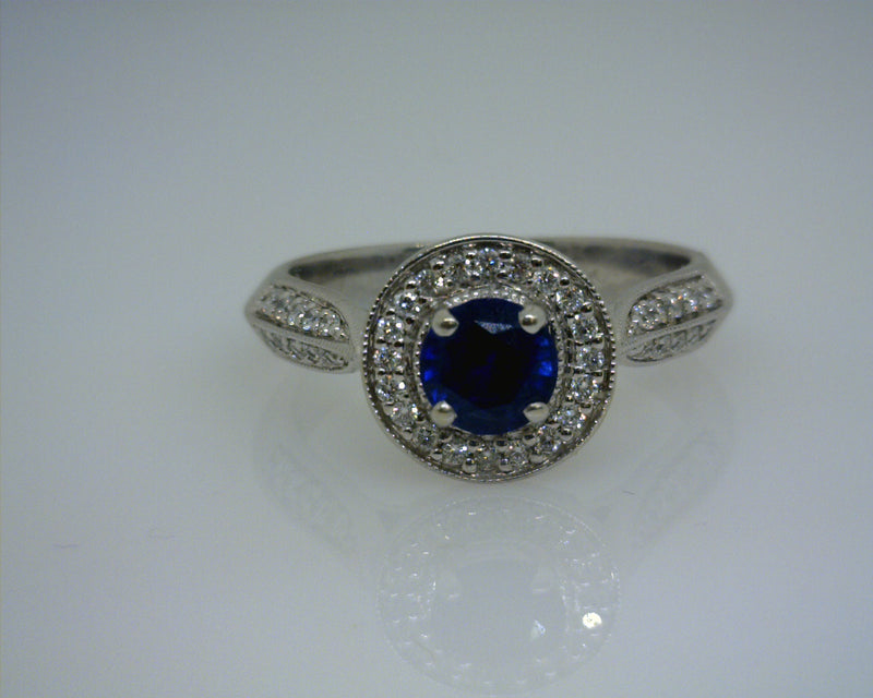 14K WHITE GOLD SAPPHIRE/DIAMOND RING