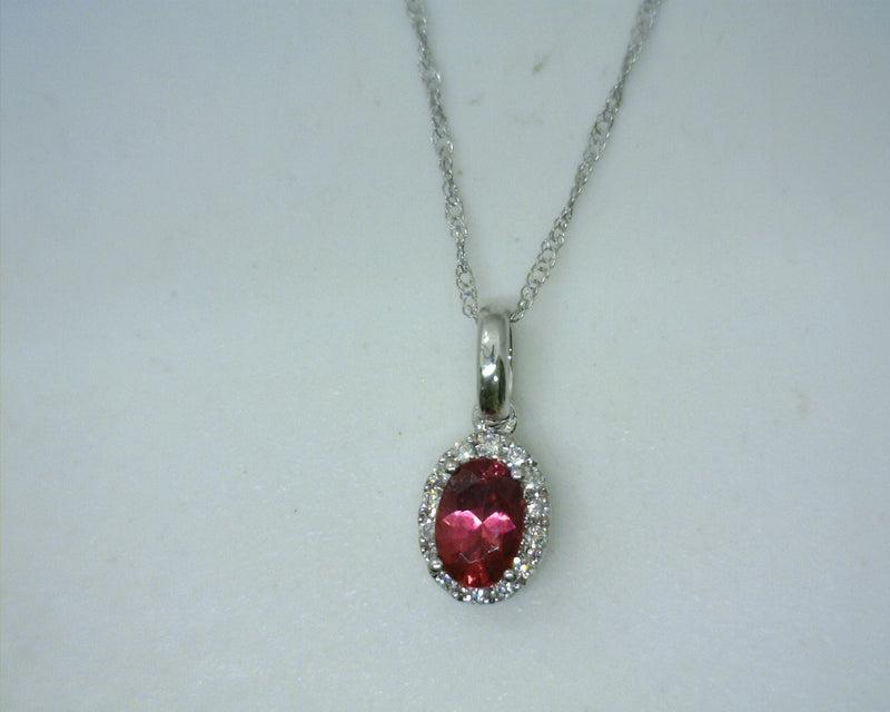 14K WG Rubellite Tourmaline & Diamond Pendant