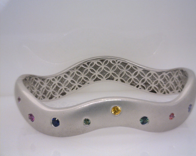 Sterling Silver Rainbow Sapphire bangle Bracelet