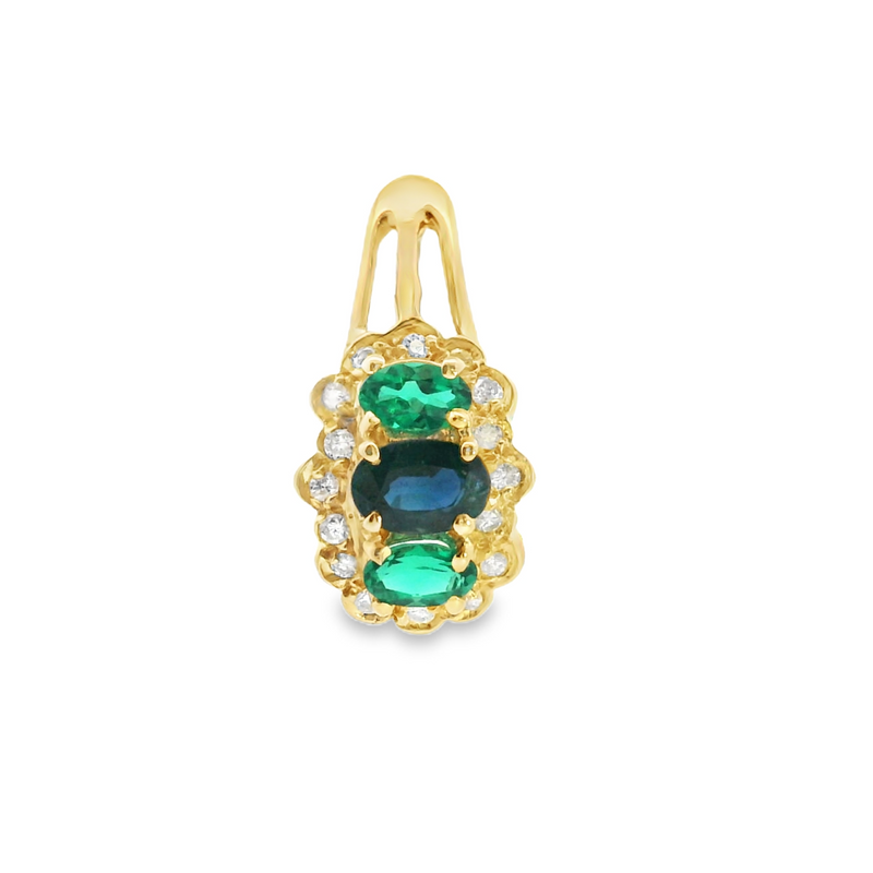 14K YG Synthetic Emerald & Sapphire & Diamond Pendant