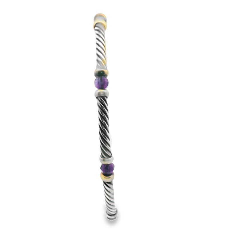 David Yurman Sterling Silver & 14K YG Amethyst Bracelet