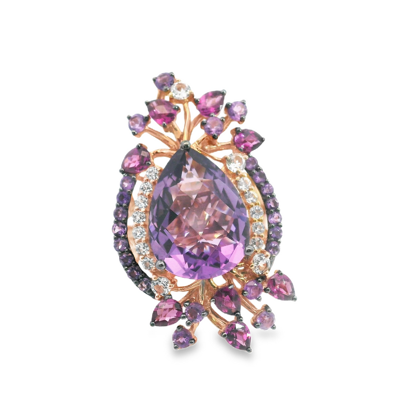Levian 14K Rose Gold Amethyst, Garnet & White Topaz Ring