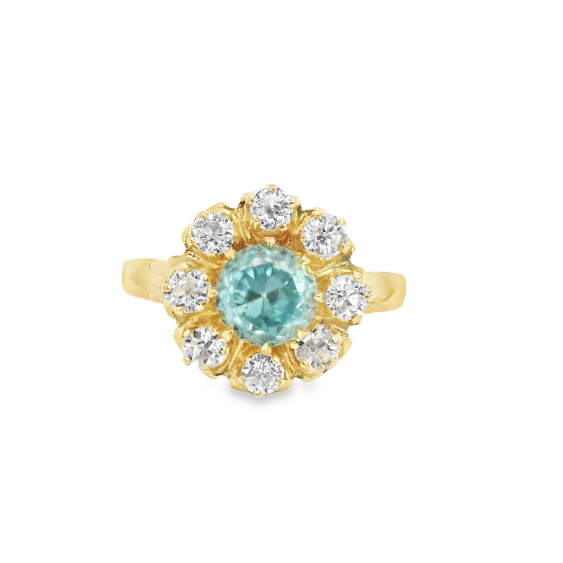 10K YG Blue & White Zircon Ring