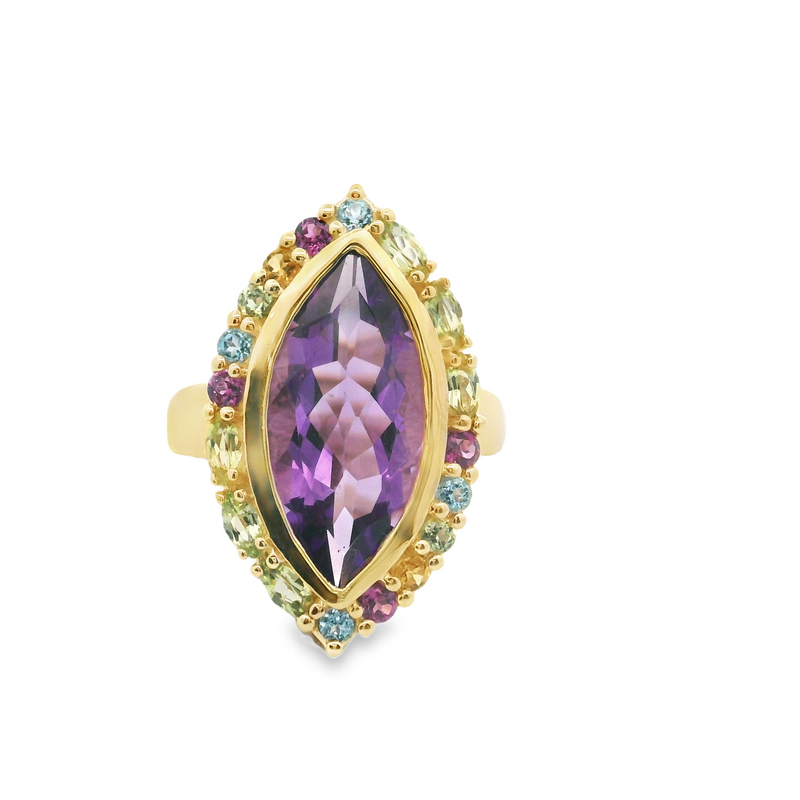 10K YG Amethyst & Multi Gemstone Ring