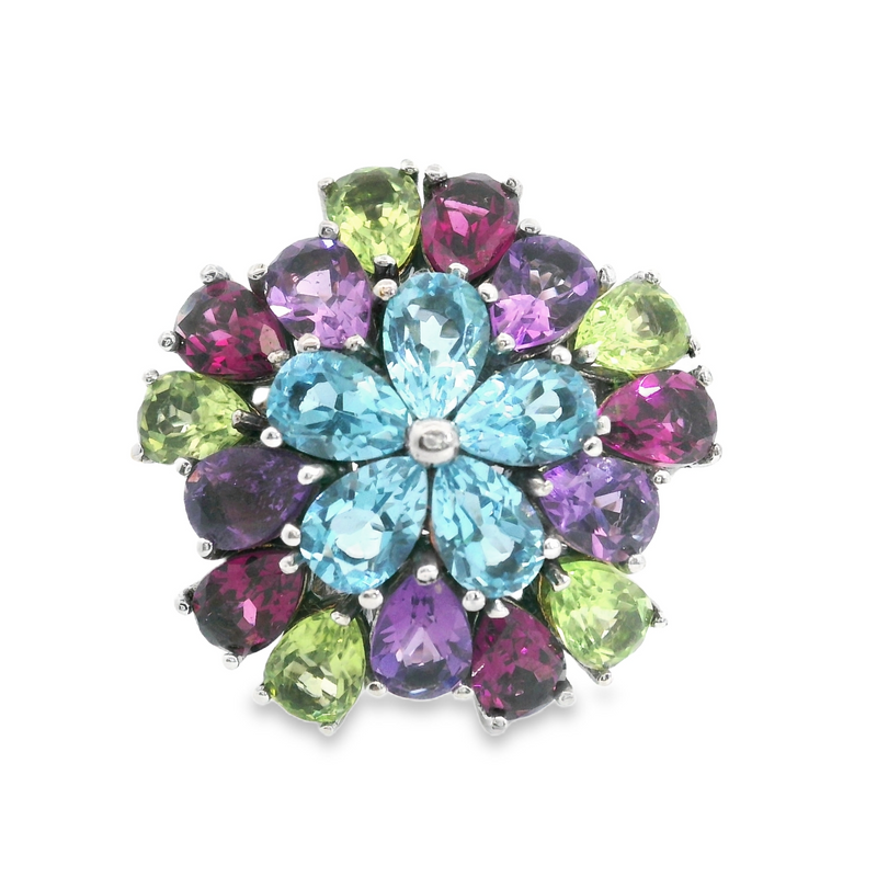 Sterling Silver Semi Precious Multi Stone Ring