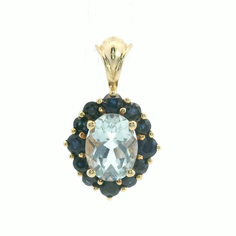 14K YG Aquamarine & Sapphire Pendant