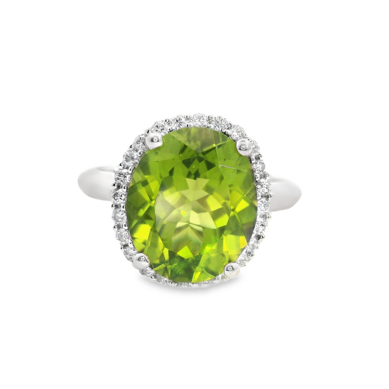 14K WHITE GOLD PERIDOT/DIAMOND RING
