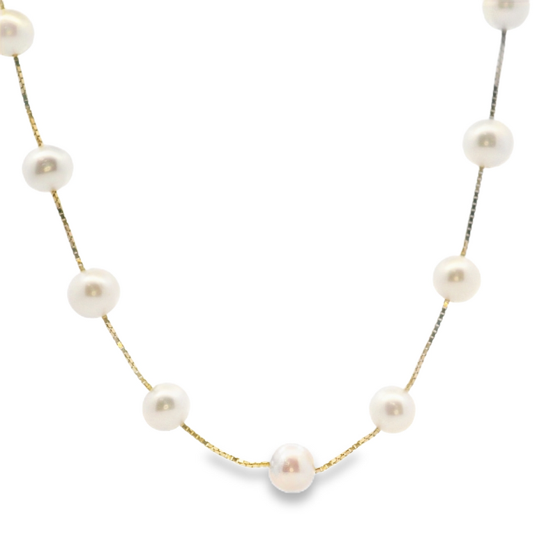 14K YG Station Pearl Necklace 16
