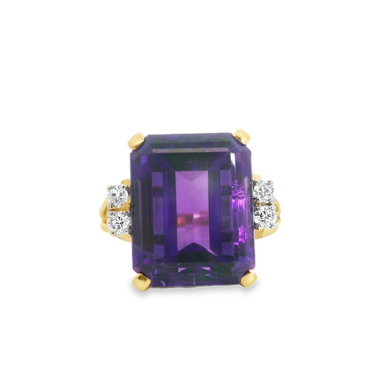 14K YG Amethyst & Diamond Ring