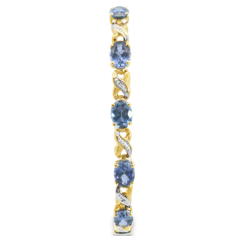 10K Two Tone Lab Grown Sapphire & Diamond Bracelet
