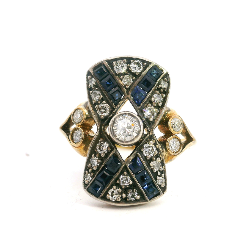 18K YG Vintage Sapphire & Diamond Ring