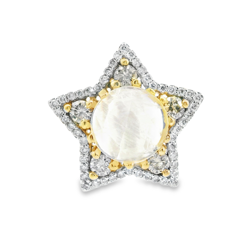 18K YG Moonstone & Diamond Star Pendant