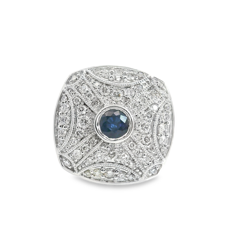 14K WHITE GOLD SAPPHIRE/DIAMOND RING