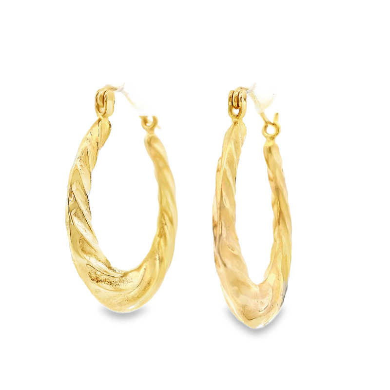 14K YG Twisted Hollow Hoop Earrings