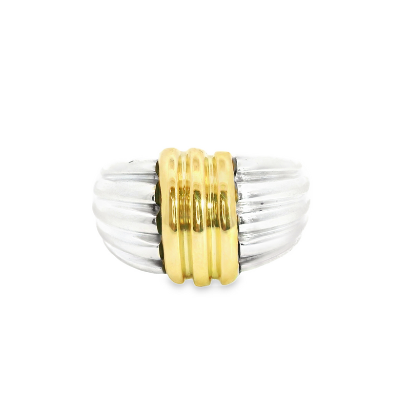 Sterling Silver & 18K YG Wide Domed Band