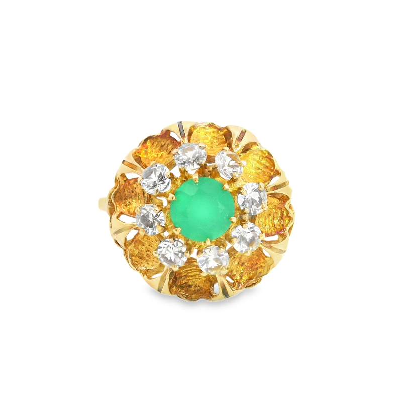 14K YG Emerald & White Sapphire Ring