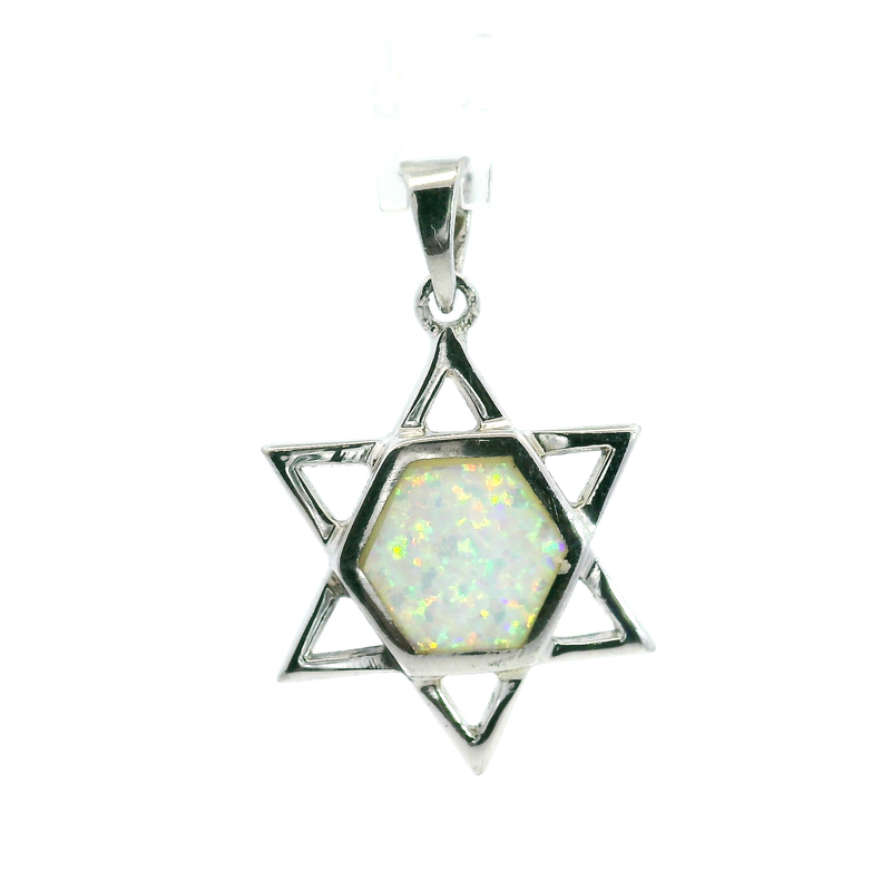 Sterling Silver Synthetic Opal Star of David Pendant
