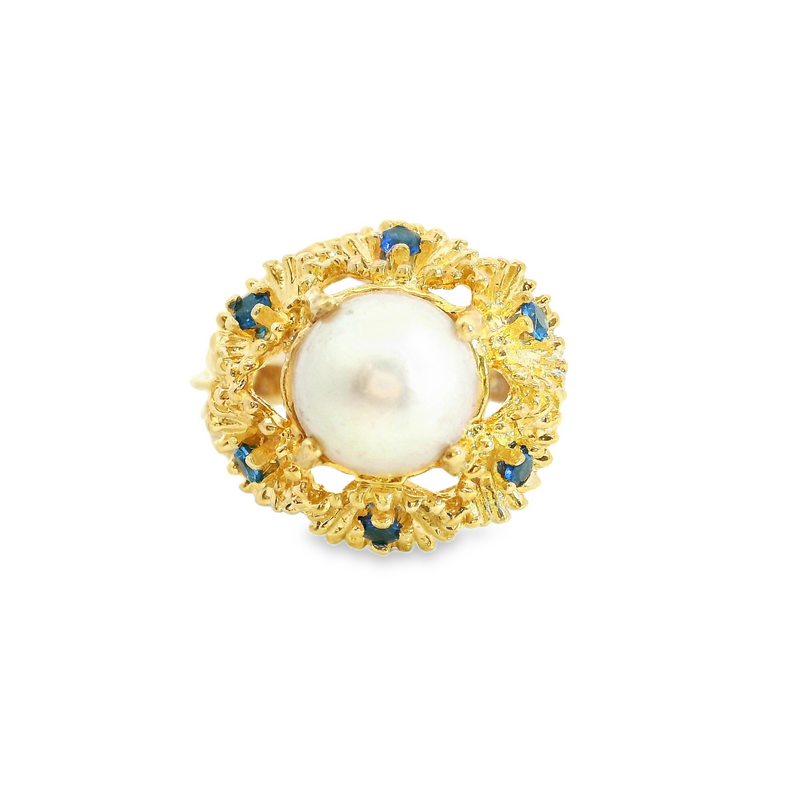 14K YG Pearl & Sapphire Ring