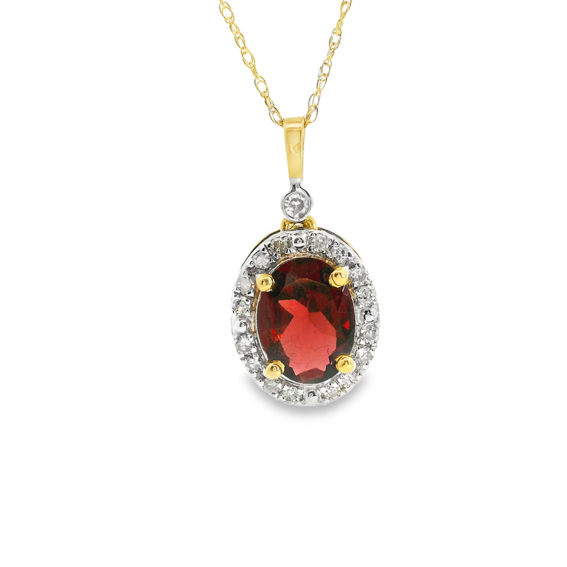 10K YG Garnet & Diamond Pendant