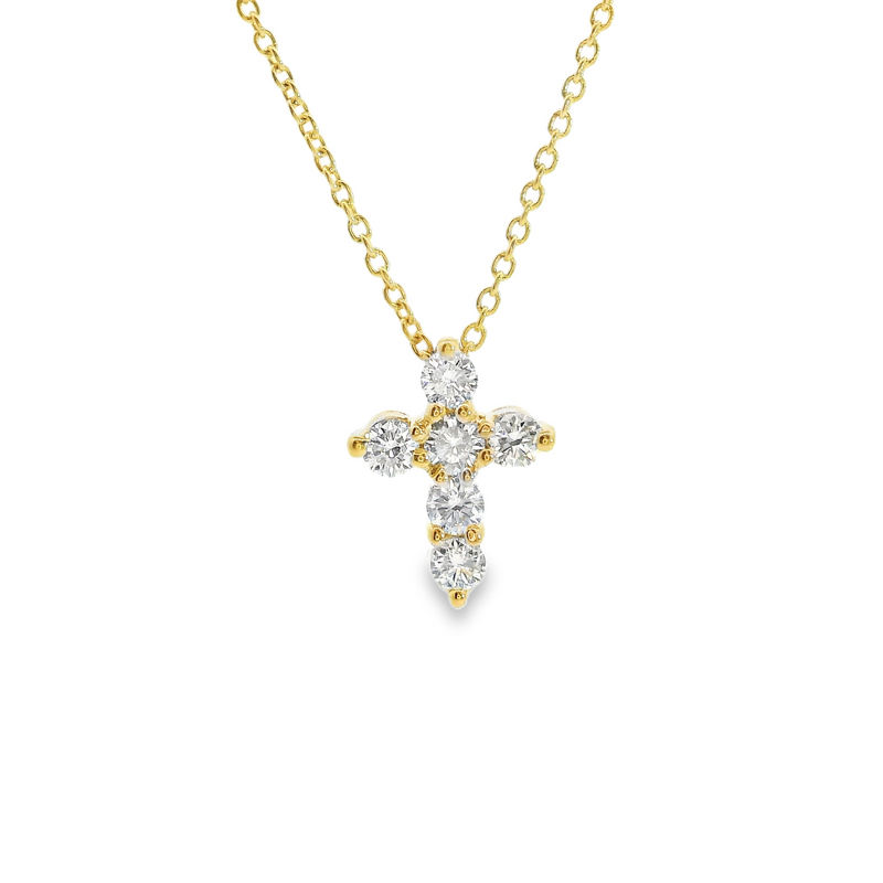 14K Yellow Gold Diamond Cross Necklace