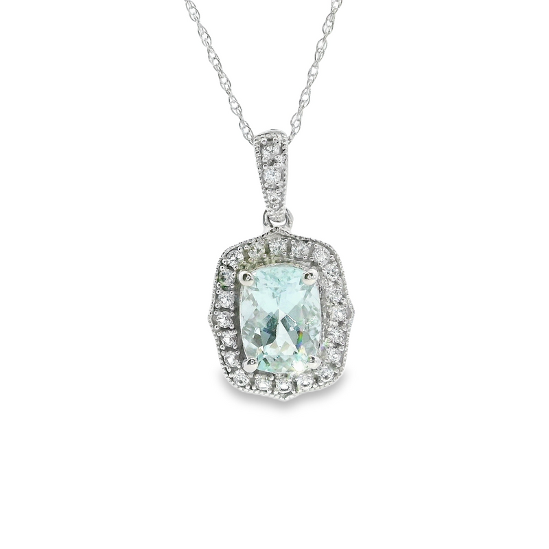 10K WG Aquamarine & Diamond Pendant