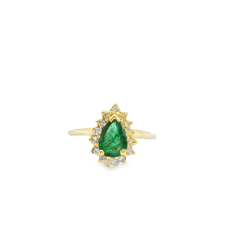 14K YG Emerald & Diamond Ring