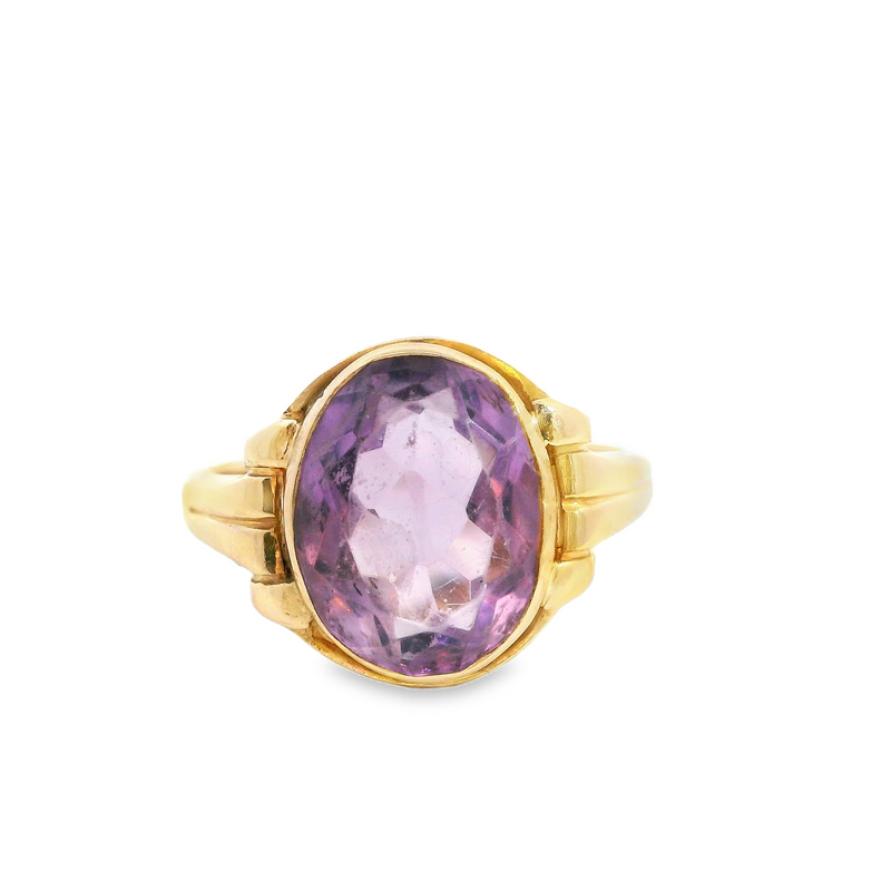 14K YG Purple Glass Ring Size 7.25