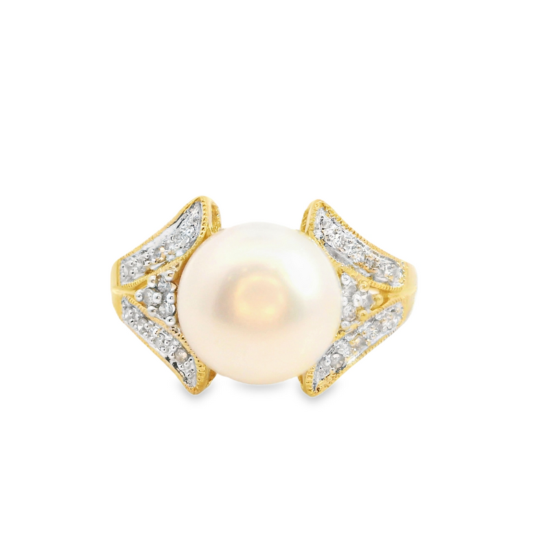 10K YG Pearl & Diamond Ring