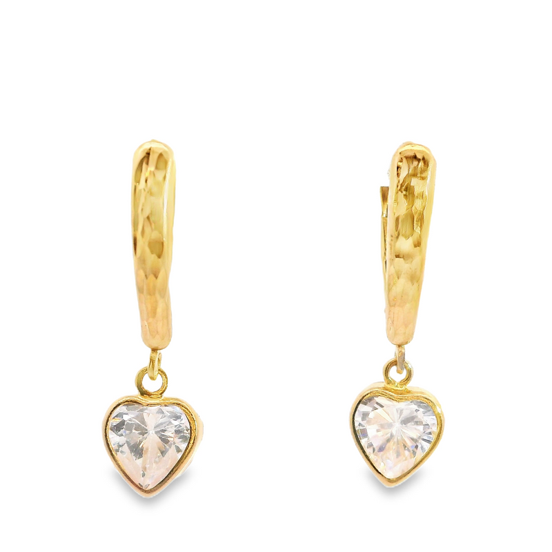 14K YG Heart CZ Dangle Earrings