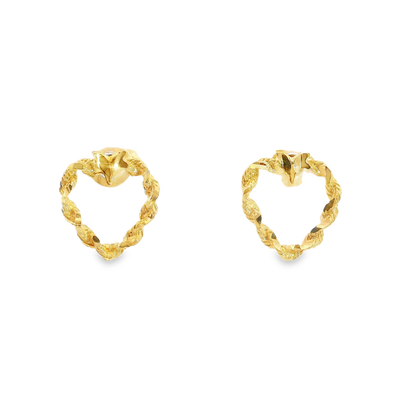 14K YG Heart Stud Earrings