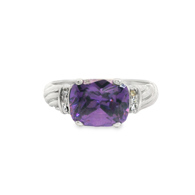 Sterling Silver Purple & Clear CZ Ring