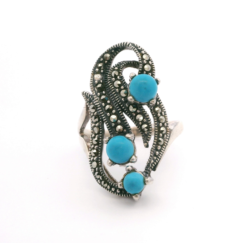 Sterling Silver Turquoise & Marcasite Ring