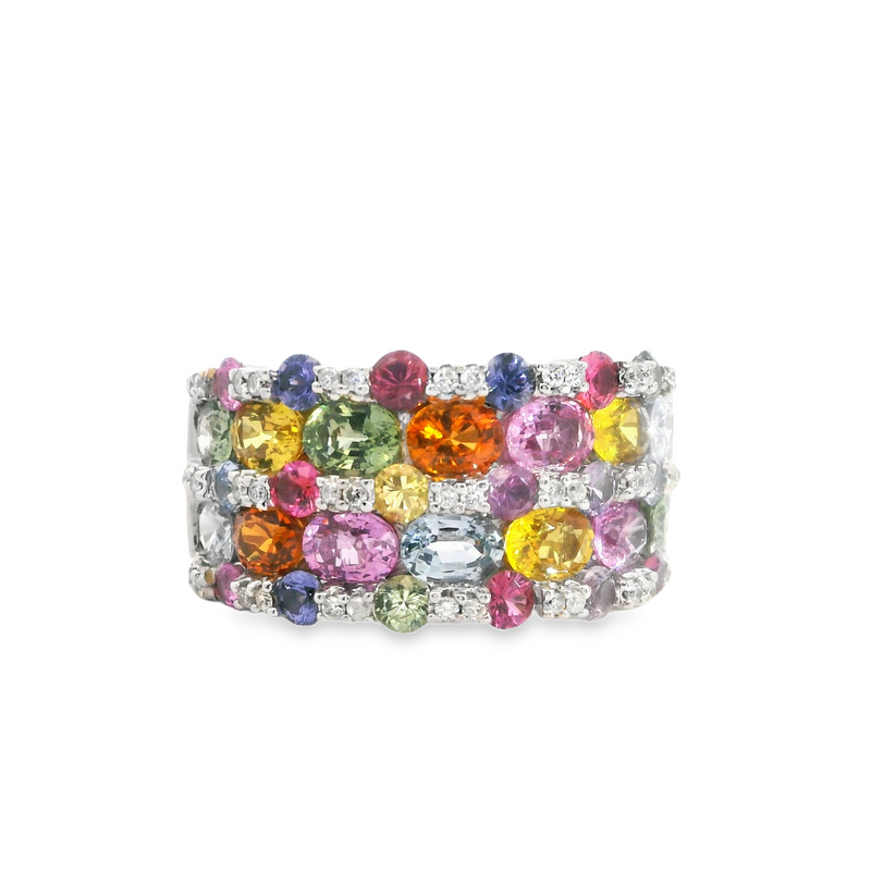 14K WG Multi Color Sapphire & Diamond Fashion Ring