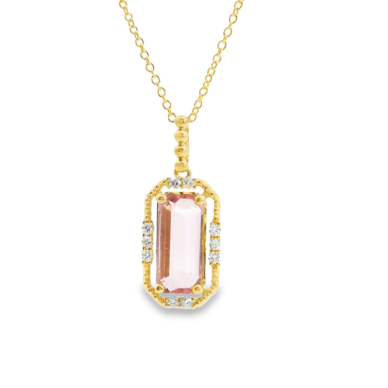 14K YG Pink Tourmaline & Diamond Pendant