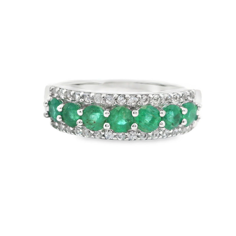 Sterling Silver Emerald & White Zircon Ring