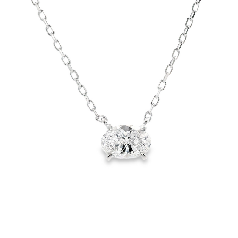 Sterling Silver Oval Lab Diamond Solitaire Necklace