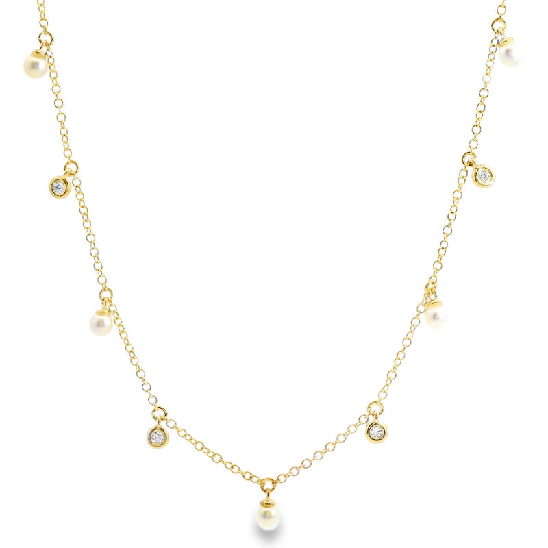 14K YG Pearl & Diamond Necklace