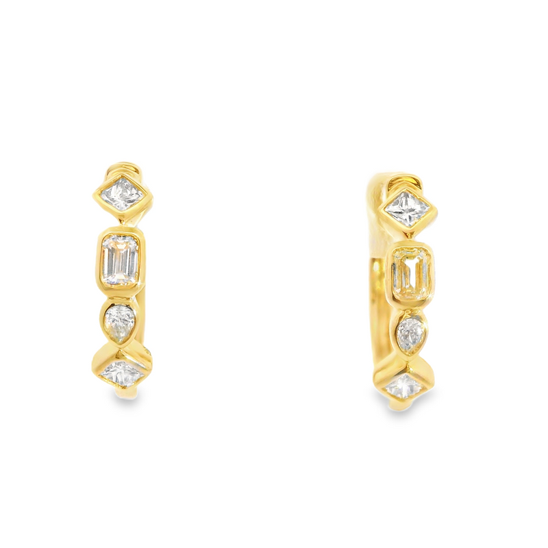 14K YG Bezel Set Diamond Hoop Earrings