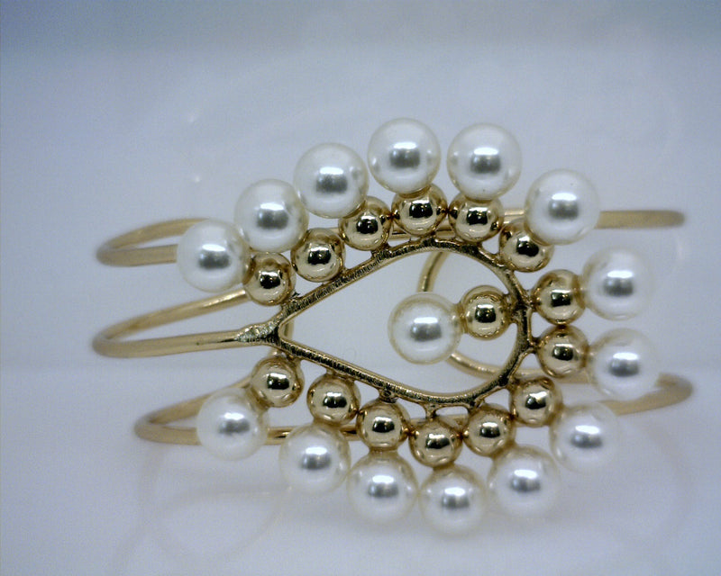 18K YG Plate Multi Row Pearl Cuff