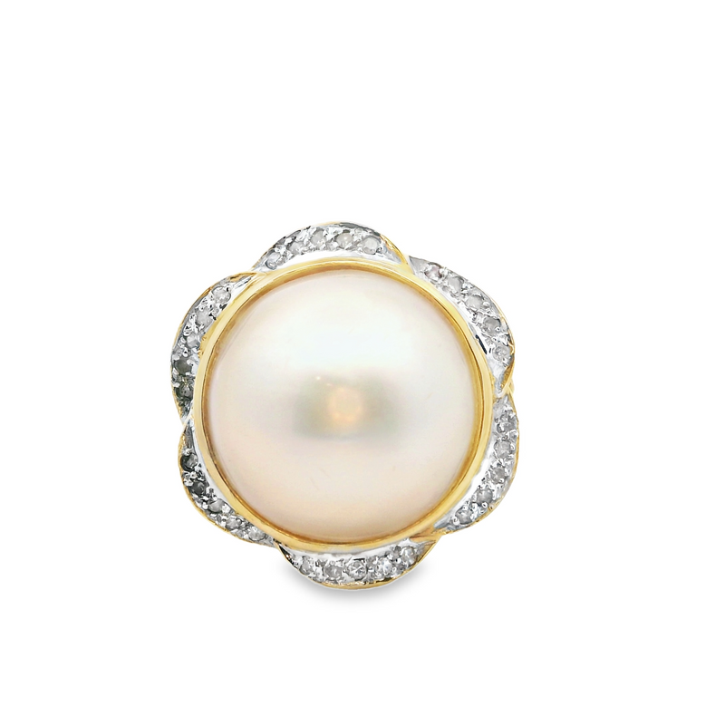 14K YG Mabe Pearl & Diamond Ring