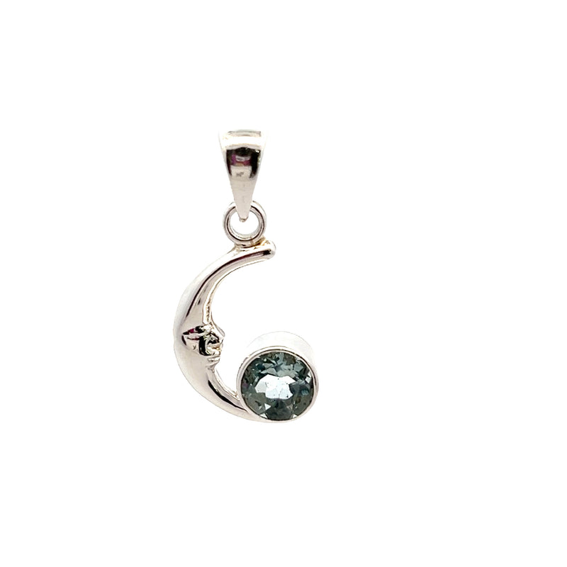 Sterling Silver Blue Quartz Moon Pendant
