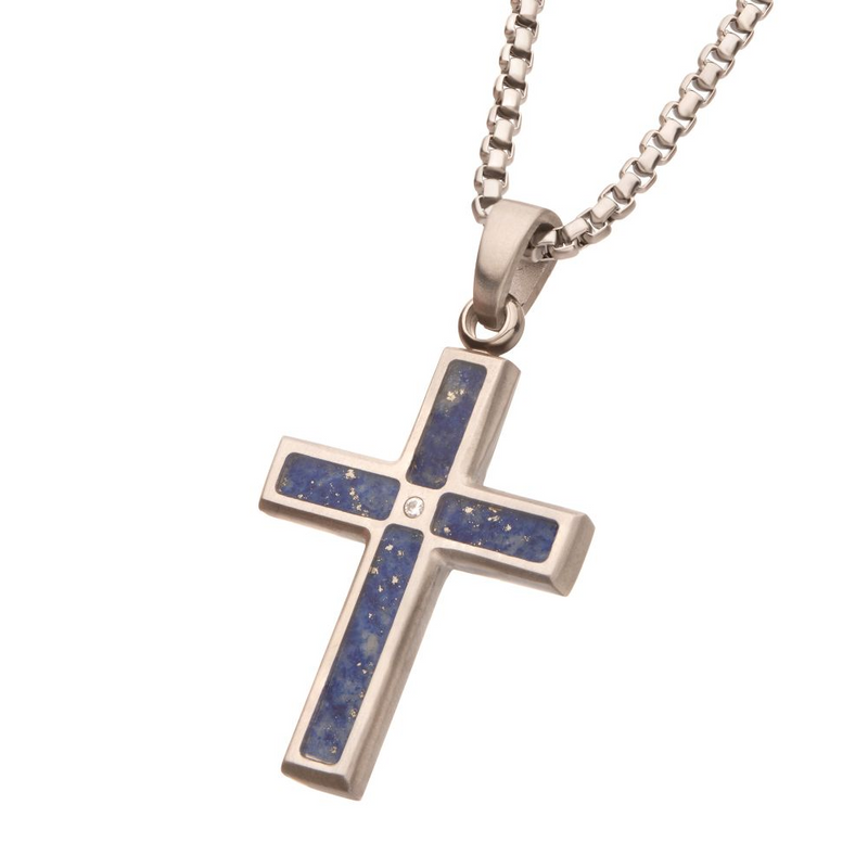 Stainless Steel Lapis Lazuli Cross