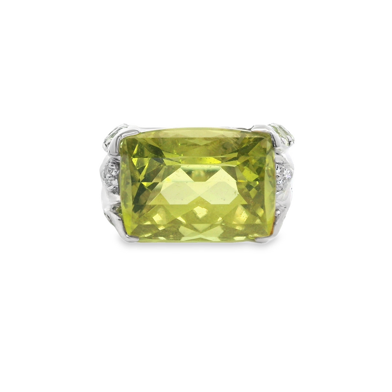 14K WG Lemon Quartz, Peridot & Diamond Ring