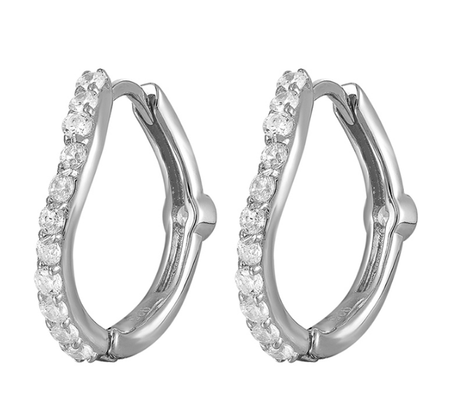 Sterling Silver Wavy CZ Hoops