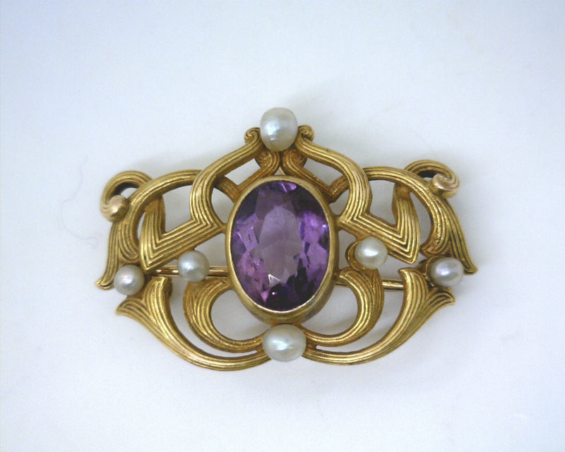 14K YG Amethyst & Pearl Pendant & Pin