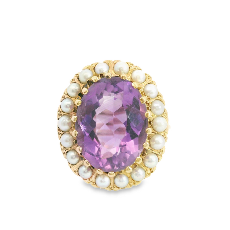 14K YG Amethyst & Pearl Vintage Ring