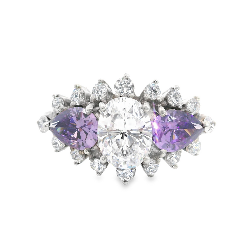 Sterling Silver White & Purple CZ Ring