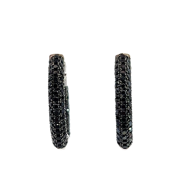 Sterling Silver Black Spinel Hoop Earrings