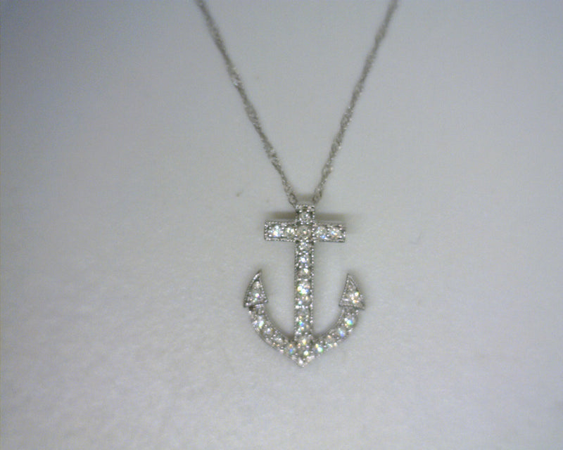 14K WHITE GOLD DIAMOND ANCHOR