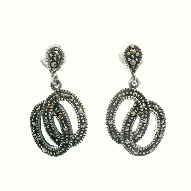 Sterling Silver Double Oval Marcasite Earrings